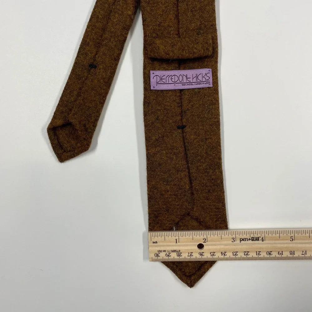 Pierrepont Hicks Brown Wool Tweed Skinny Necktie Mens OS